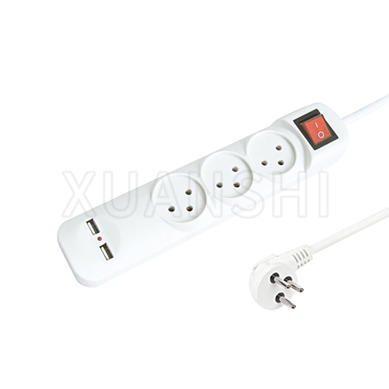 Izraelski trosmjerni produžni kabel s prekidačem i dva USB priključka (sa zaštitom za djecu) JL-10A,XS-XBK31U